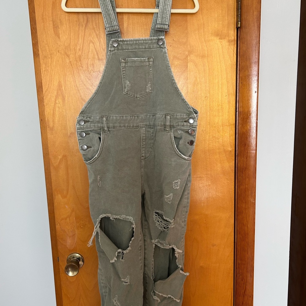 Distressed Green Overalls
